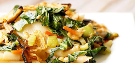 Vegetarian Rice Noodles with Carrots, Bok Choy and Shiitake Mushrooms